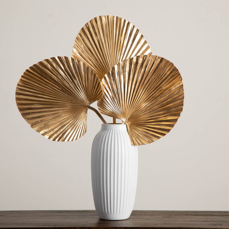 Ruffled Fan Palm Leaf Artificial Stem Sprays - 40" - Gold - Set of 3