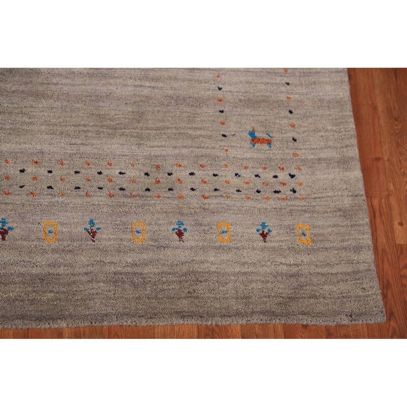 Contemporary Gabbeh Rug Hand-Knotted Beige Modern Wool Carpet - 5'3" x 7'8"