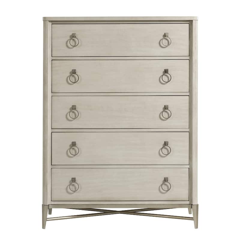 Roundhill Furniture Mantalia Solid Wood 5-Drawer Chest with Metal Frame, Champagne