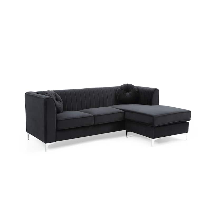 Black Velvet Sofa Chaise - 75"L x 63"W x 32"H, 146 lbs, Glam Style