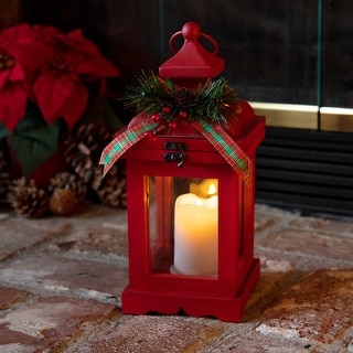 Alpine Corporation Metal and Glass Lantern with Warm LED Light Faux Candle