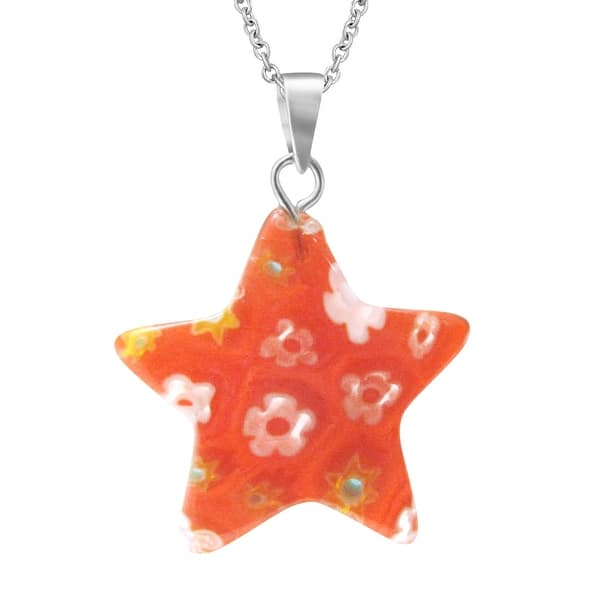 slide 1 of 4, Handmade Cute Star Millefiori Glass .925 Sterling Silver Necklace (Thailand)