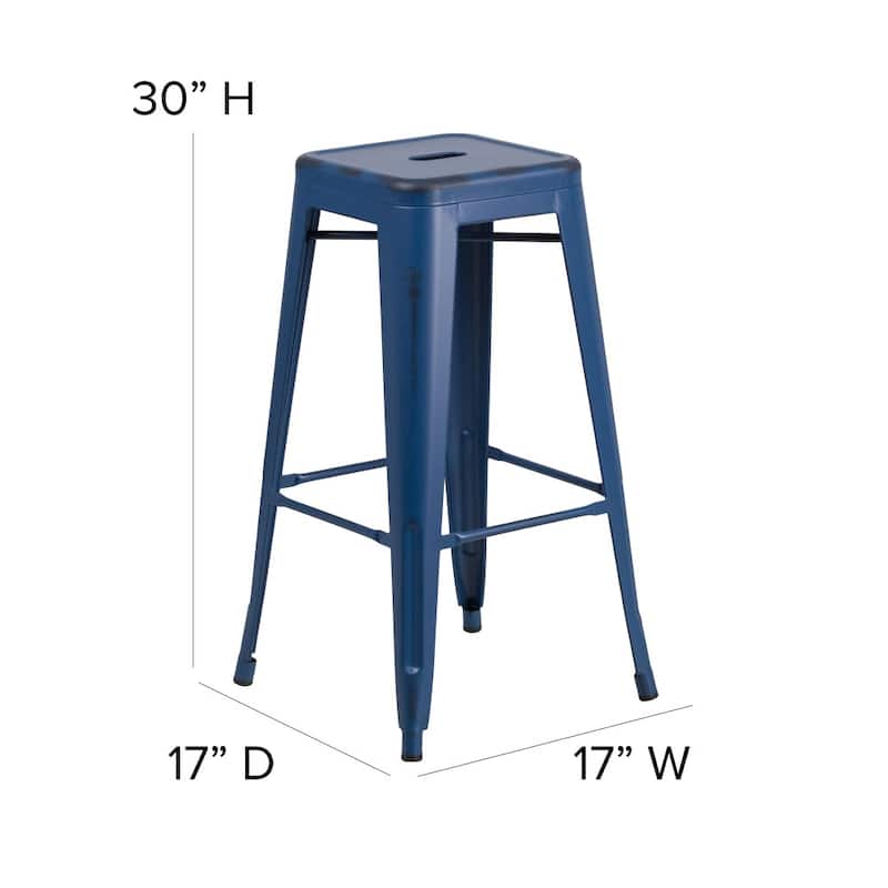 30" High Backless Distressed Metal Indoor-Outdoor Barstool - Patio Chair
