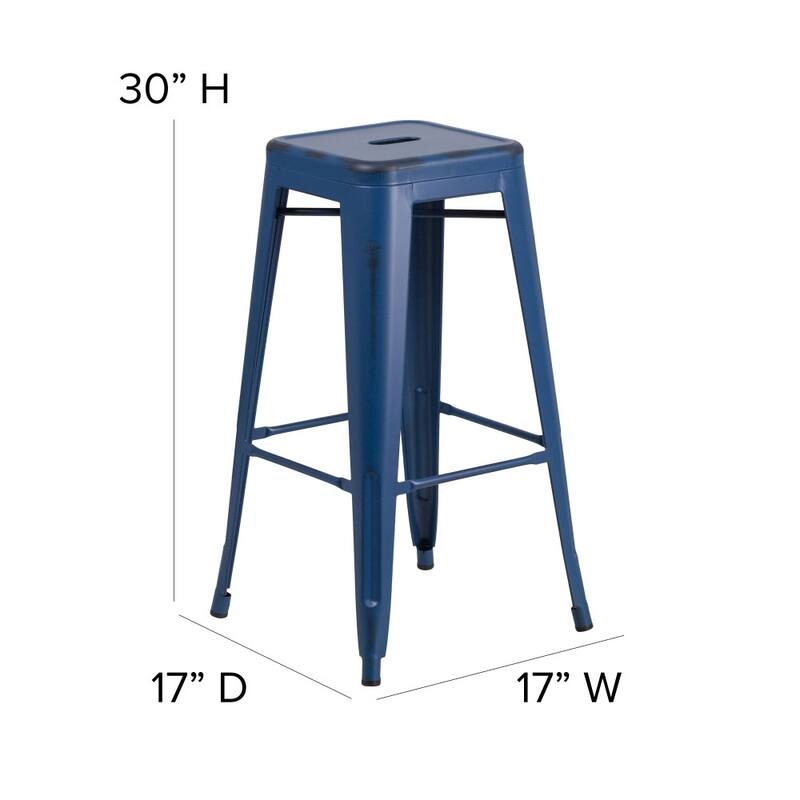 4 Pack 30"H Backless Distressed Metal Indoor-Outdoor Barstool