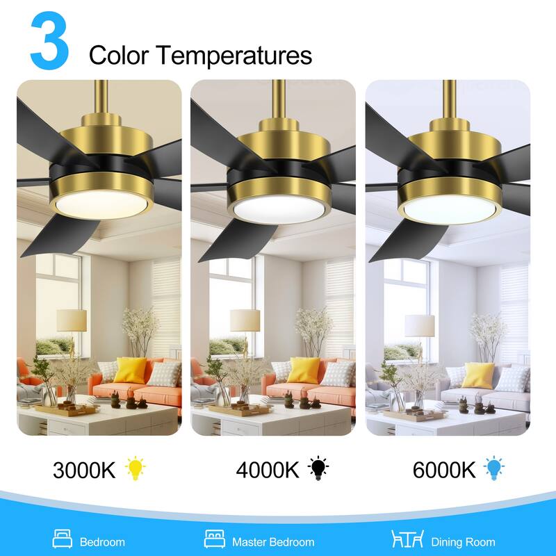 Breezary 65"/52"/42" 5-Blade LED Ceiling Fan with Light Kit and Remote