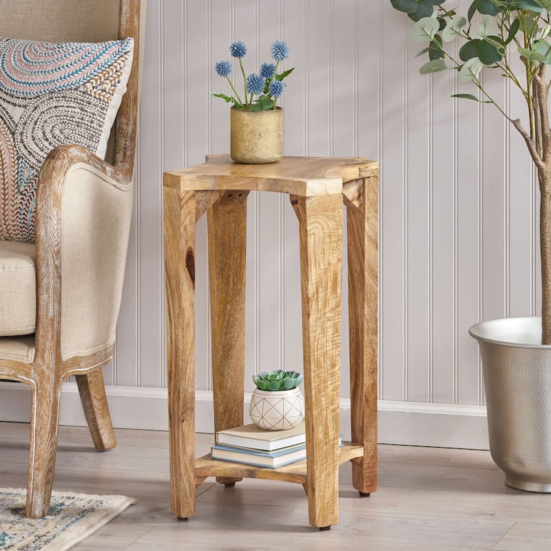Roomfitters Wooden End Table, Geometric Star Shape, Compact Side Table with Lower Shelf for Storage, Natural
