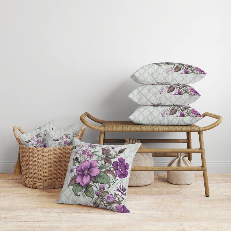 Wildflower Artistry Faux Suede Reversible Throw Pillow Purple and Green
