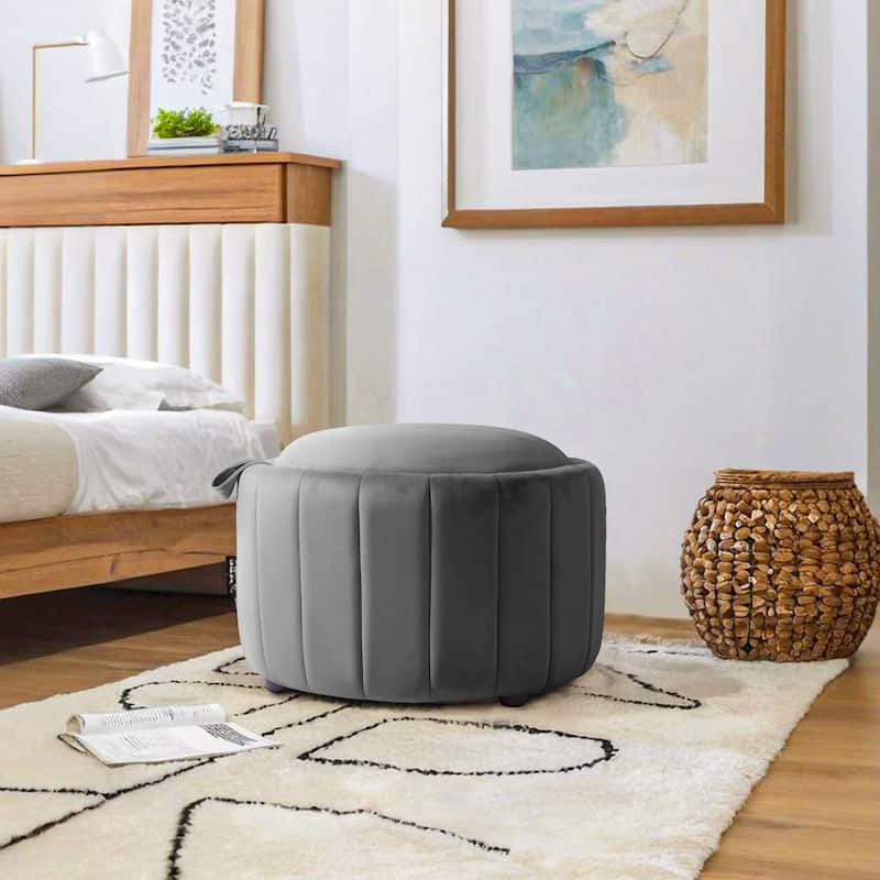 29" Modern Velvet Round Storage Ottoman