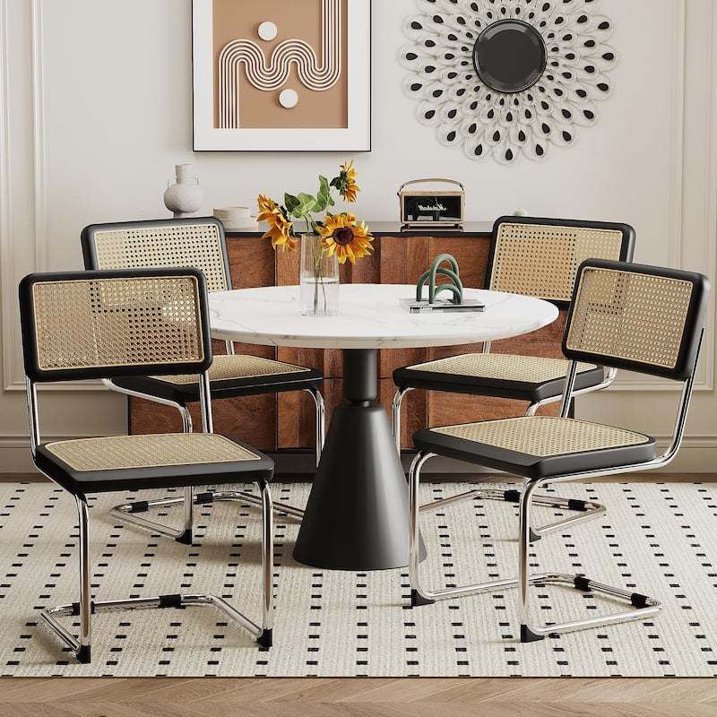Dining Chairs Set of 2, Upholstered Natural Rattan Kitchen Chairs, Armless Accent Chair Side Chairs