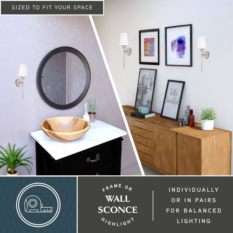 Bathroom Wall Sconce 1 Light Nickel Finish White Glass Shade Style - 19