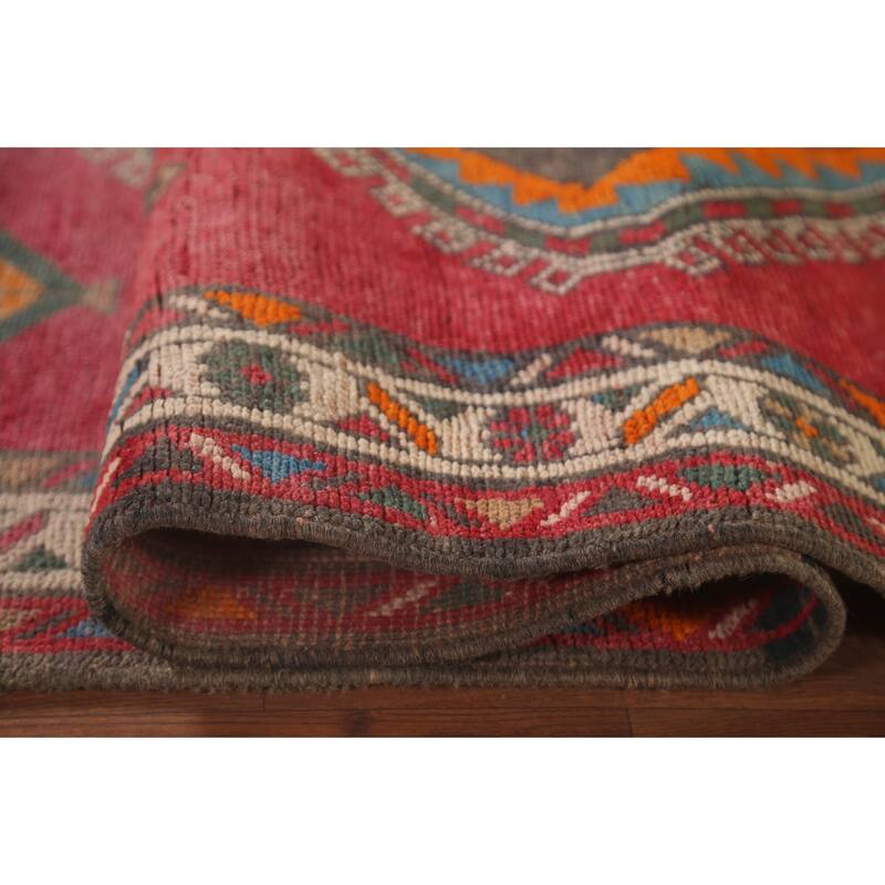 Pink Ardebil Persian Vintage Runner Rug Handmade Wool Carpet - 3'5"x 12'4"