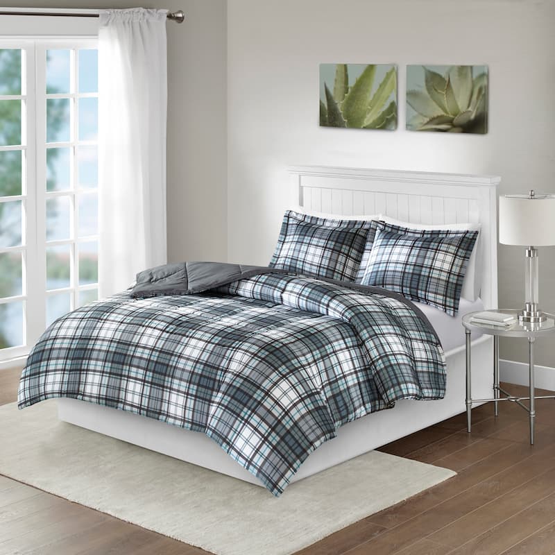 Madison Park Essentials Hartford Plaid Gray 3M Scotchgard Moisture Wicking Down Alternative Comforter Set