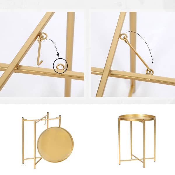 dimension image slide 2 of 3, Adeco Gold End Table Metal Waterproof Snack Beside Table Accent Coffee Table - 16.9""(D)x 16.9""(W)x 20.5""(H)