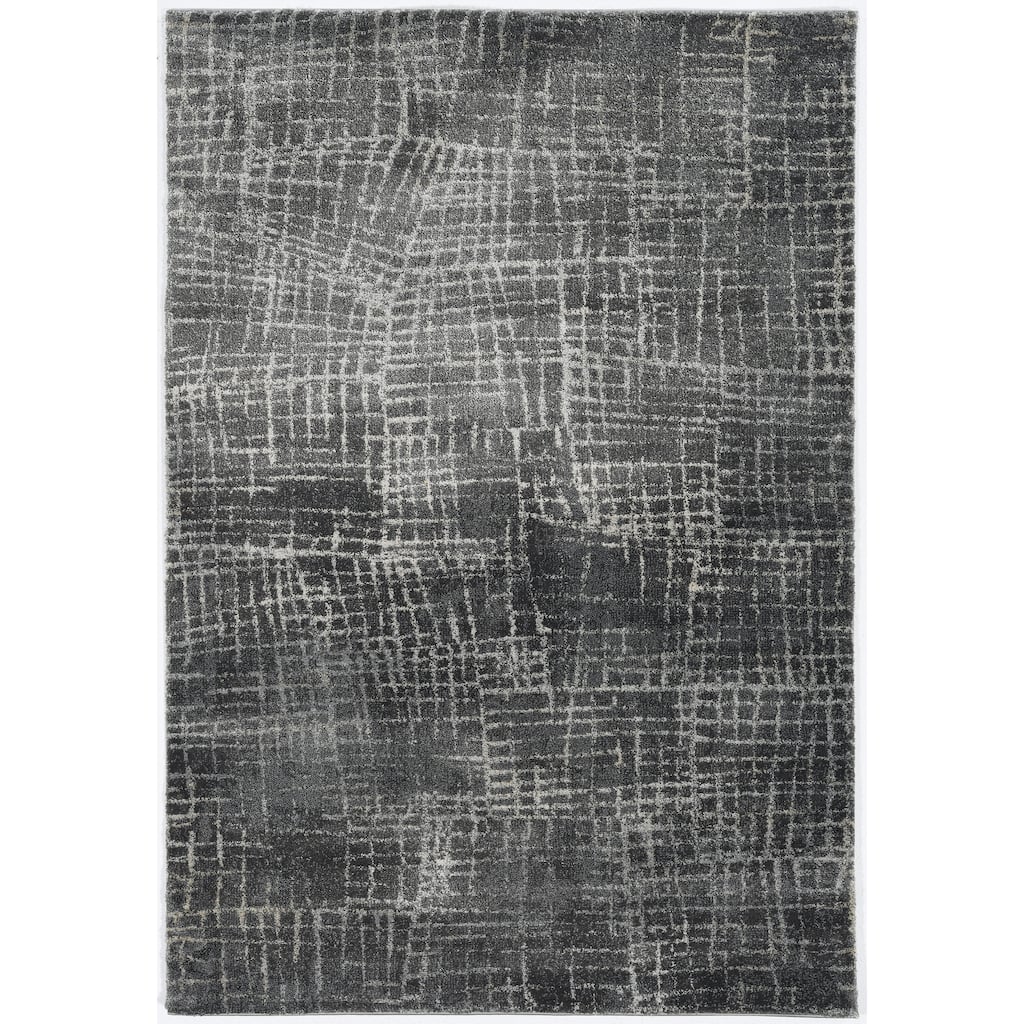 Strick & Bolton Spoken Black & White Abstract Geometric Shag Rug