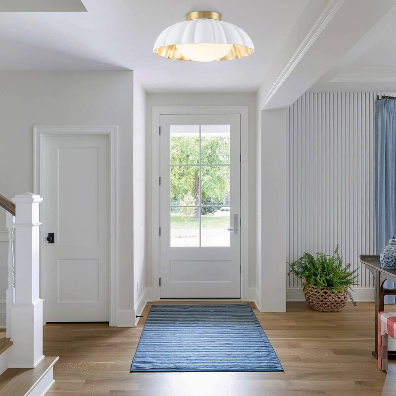 Dome Milky White Shade Flush Mount Ceiling Light with Gold Foil Interior - Dia.13.58-in