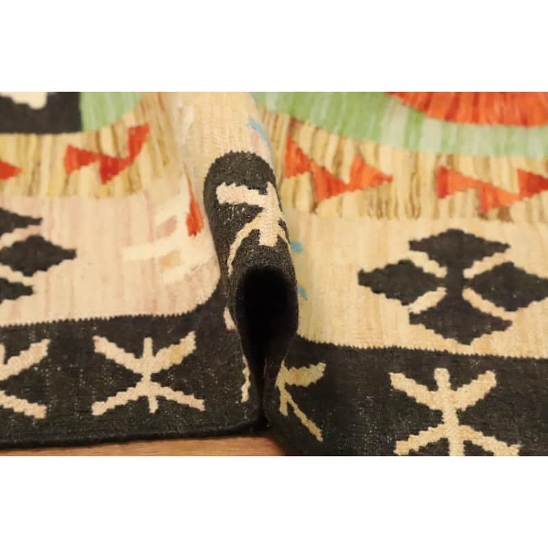 Hand Woven Oriental 100% Wool Carpet Southwestern Tribal Black Kilim Area Rug - 9' 8'' X 6' 4''