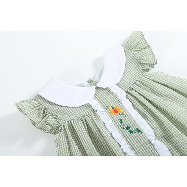 green emerald velvet dress Hand Smocked Peter Pan Collar Short Sleeve Dress in Green (12mths-10yrs)