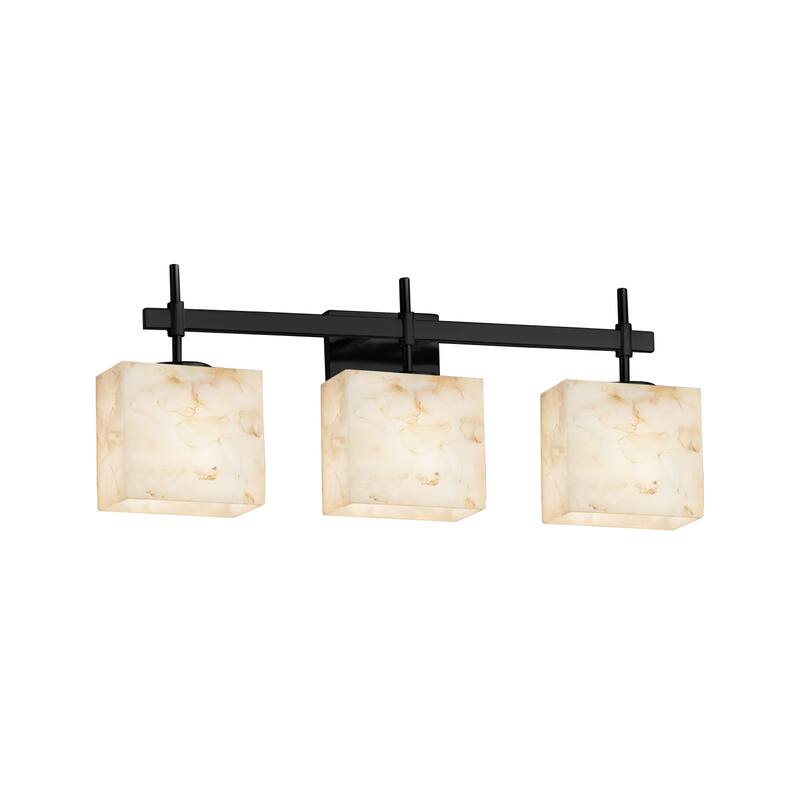Alabaster Rocks! Union 3-Light Matte Black Bath Bar, Alabaster Rocks Rectangle Shade