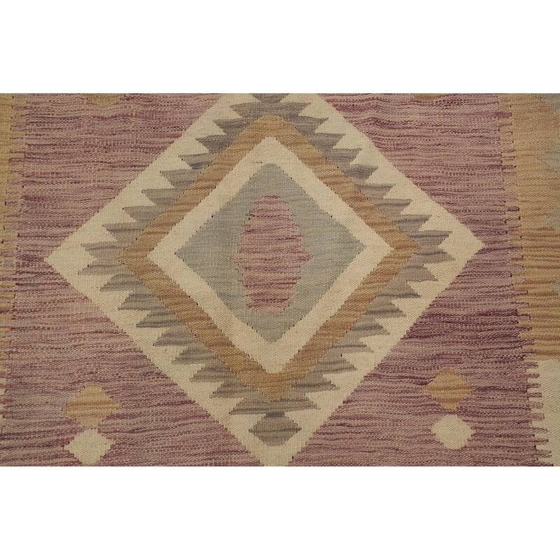 Hand Woven Oriental 100% Wool Carpet Southwestern Tribal Purples Kilim Area Rug - 9' 11'' X 6' 8''