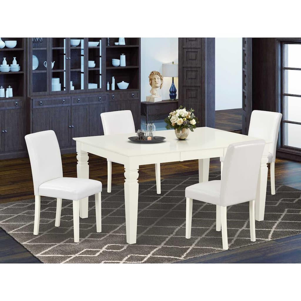 Kitchen Table Set 5pc Rectangle 42x60 Inch Dining Table w/ Chairs Linen White Legs