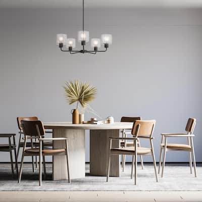 Vibrato 27 in. 5-Light Matte Black Transitional Chandelier with with Clear Glass Shades
