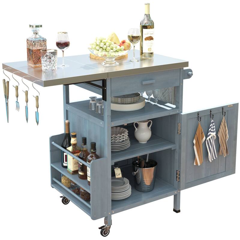 Multi-Functional BBQ Prep Table with Solid Wood Frame, Adjustable Shelves, and Towel Rack for Outdoor Use