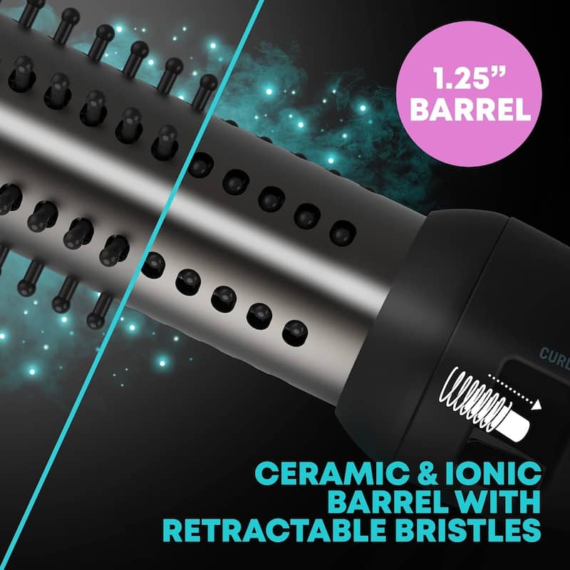 Revamp Progloss Volume & Wave Ceramic Heated Curling Iron Brush, 1.25" Bristles, Ceramic Barrel, Auto-Off & 9' Swivel Cord
