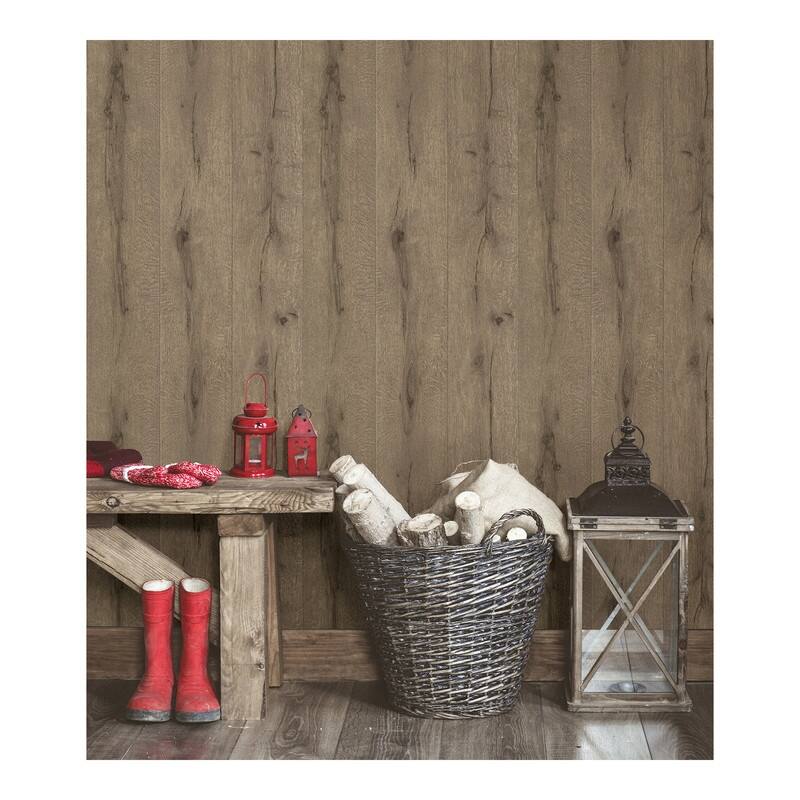 Advantage Meadowood Brown Wide Plank Wallpaper - 20.5 x 396 x 0.025