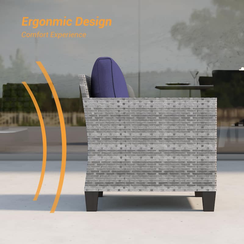 LIVOOSUN 3-Piece Patio Sofa Set Gray Rattan Outdoor Chair with Side Table
