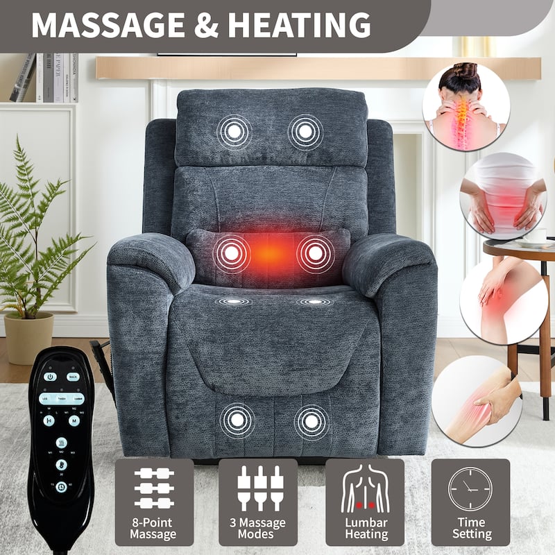 350 Lbs Leatherair Power Lift Recliner Chair,Heavy Duty Motion Mechanism With 8-Point Vibration Massage And Lumbar Heating
