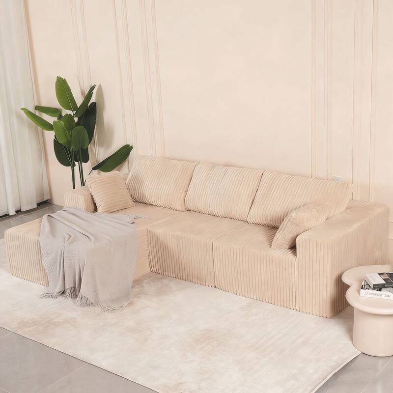 Modular L-Shape Sofa Couch with Deep Seat for Living Room and Bedroom - Beige