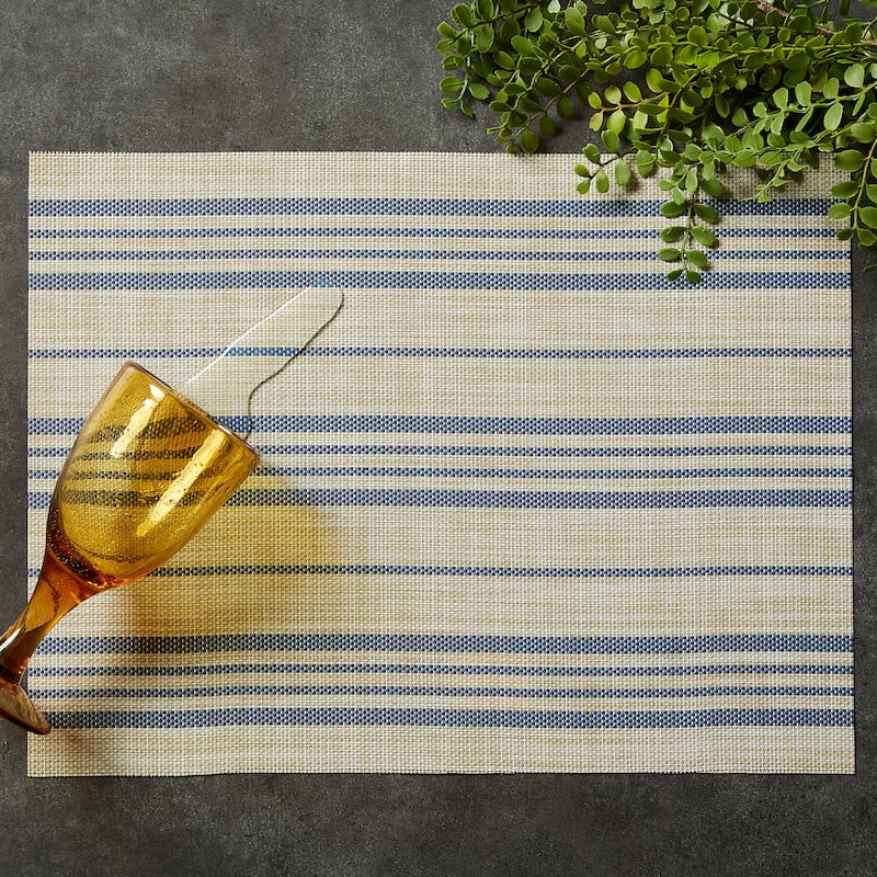 DII French Blue Farmhouse Stripe PVC Woven Placemat