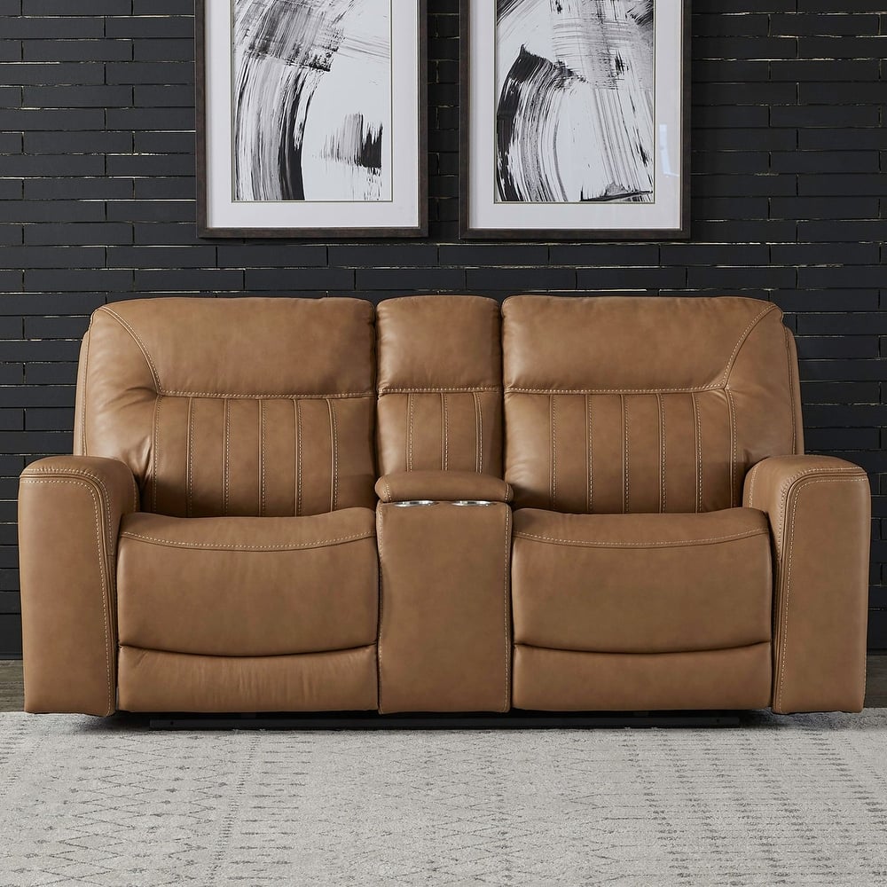 Liberty Furniture Bennett Power Recline Loveseat with Console Brown Leather - Width 80" x Depth 39" x Height 41"
