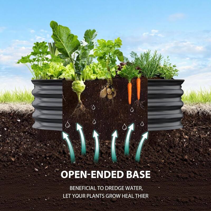 3-Pack 2x1FT Galvanized Raised Garden Beds Round Metal Planter Box Kitfor Vegetables Flowers and Fruits Black