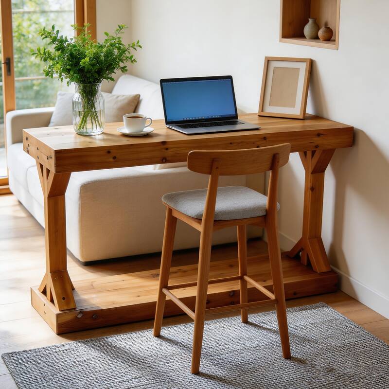 Solid Wood Console Table With Storage Shelf Farmhouse Wooden Entryway Sofa Table Behind Couch