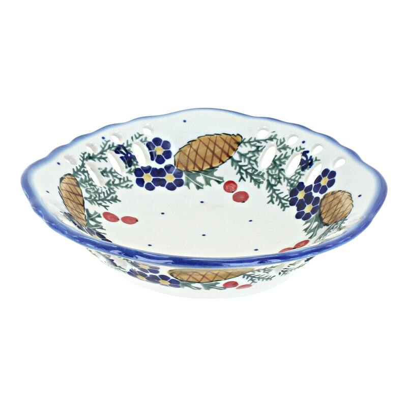 Blue Rose Polish Pottery 32A WR Unikat Small Fruit Dish - Pincone