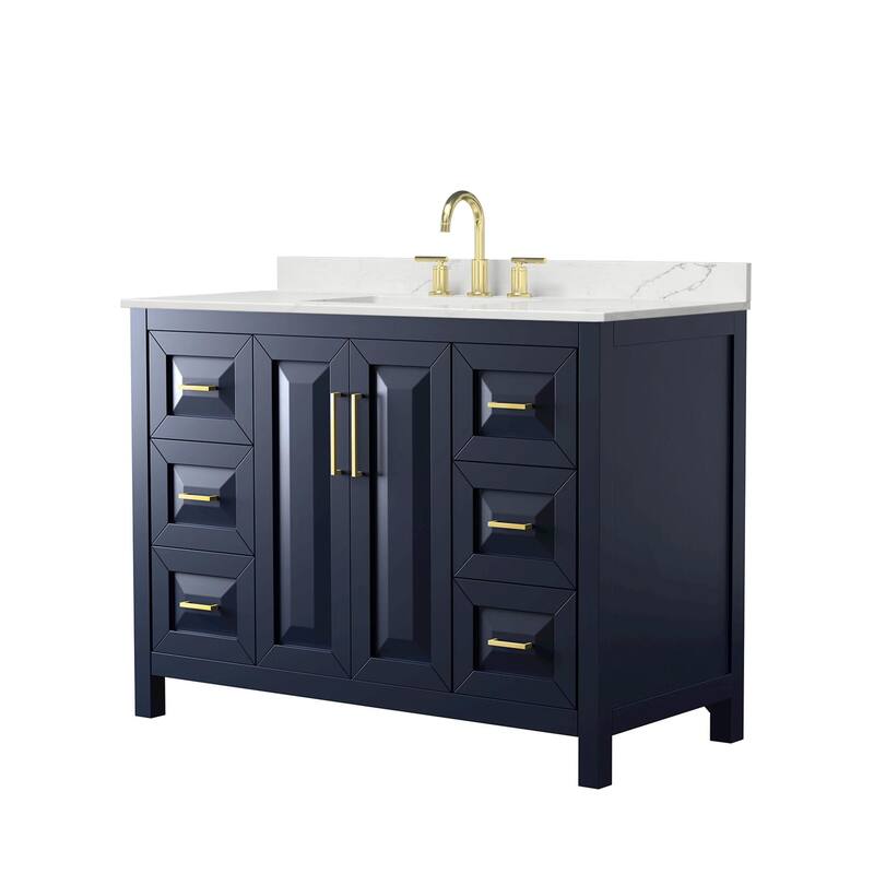 Wyndham Collection WCV252548S-QTZ-US3MXX Daria 48" Free Standing - Dark Blue / Giotto Quartz Top / Brushed Gold