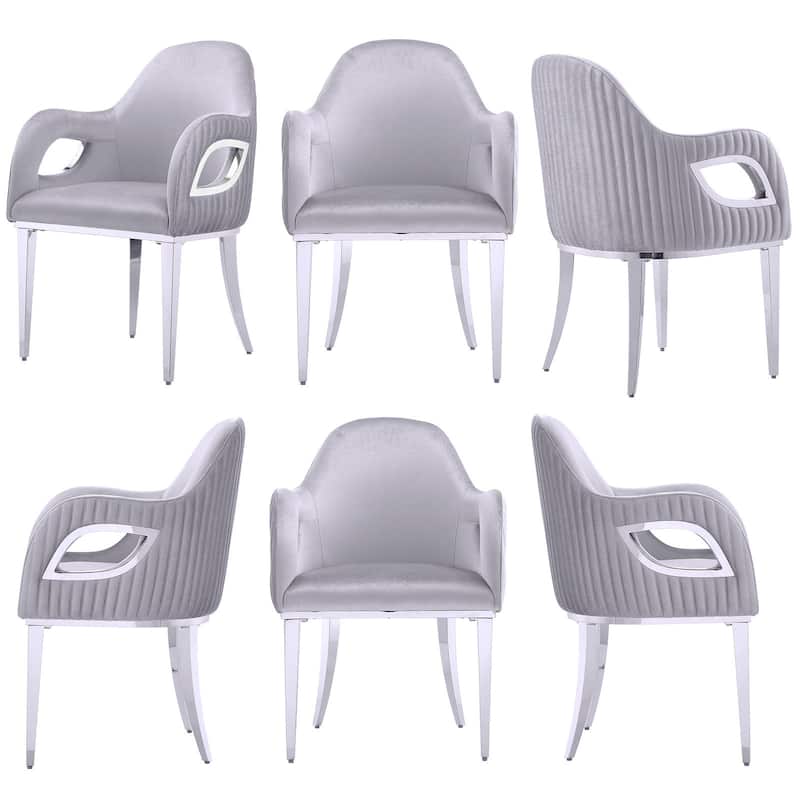 Gray Velvet Dining Armchairs with Stainless steel Legs