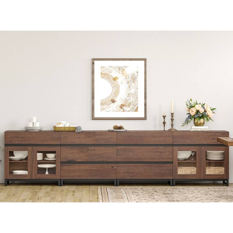 4 in 1 Modern Sideboard with Adjustable Shelves and 8 Drawers, Coffee Bar Cabinet for Living Room, Kitchen