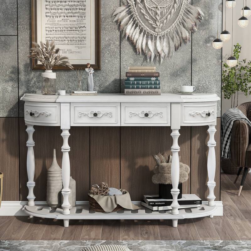 Modern Curved Console Table with 4 Drawers and 1 Shelf