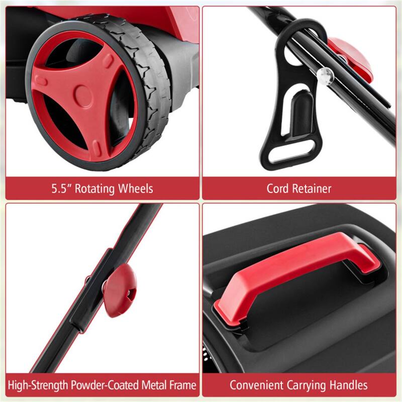 10-AMP Electric Lawn Mower with 13" Cutting Width, Adjustable Heights & 25L Grass Collection Box - 45" x 16" x 35"