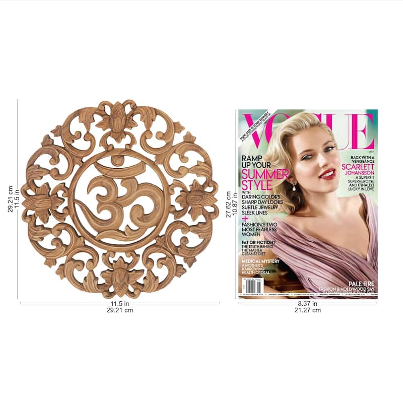 Handmade Flower Om Suar Wood Wall Relief (Indonesia)