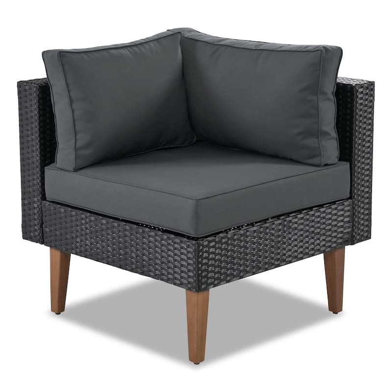 4 Pieces Outdoor Wicker Reversible Patio Sofa with Cushions,Table and Colorful Pillows