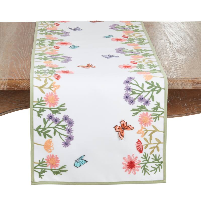 Embroidered Floral Butterfly Table Runner - Non-Reversible Decorative Table Runner, 16"x70" - 16"x70" - Multi