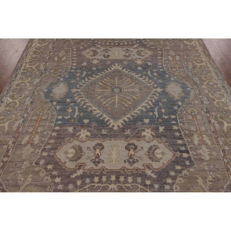 Vegetable Dye Oushak Turkish Area Rug Grey Hand-Knotted Wool Carpet - 6'1"x 9'0"