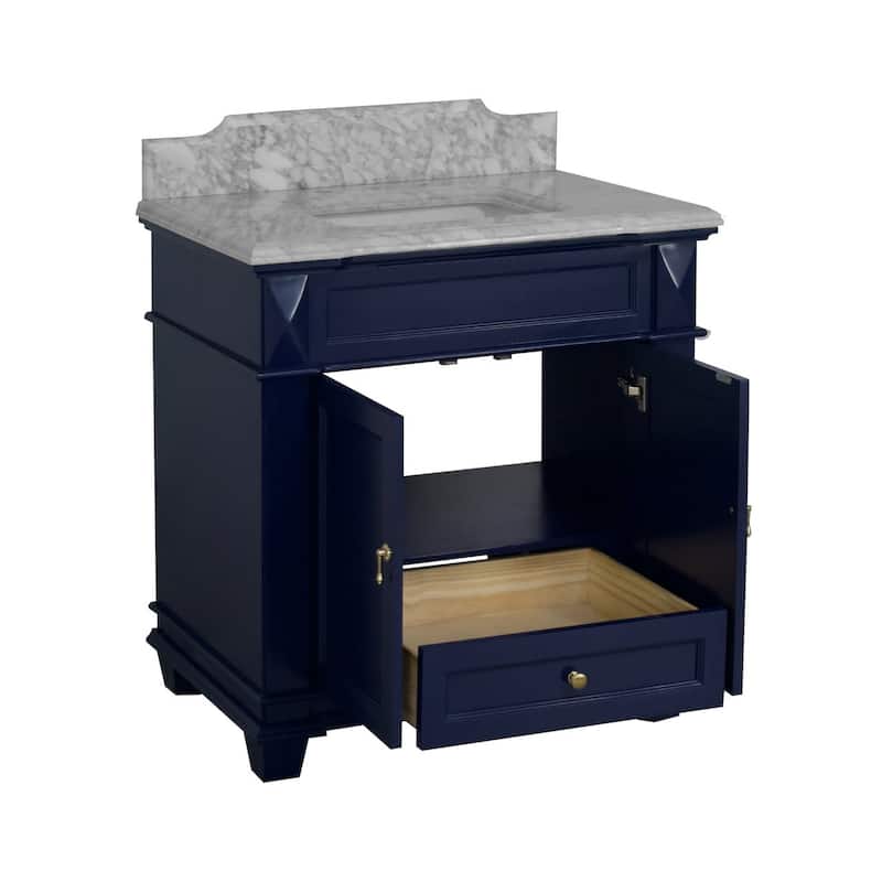 KitchenBathCollection Elizabeth 36" Bathroom Vanity with Carrara Marble Top