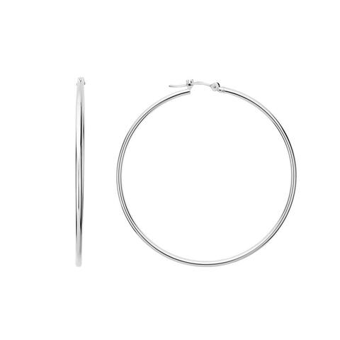 14K White Gold 1.5MM Polished Round Tube Hoops Earrings, All Sizes, Classic Gold Hoop Earrings for Women, 100% Real 14K Gold