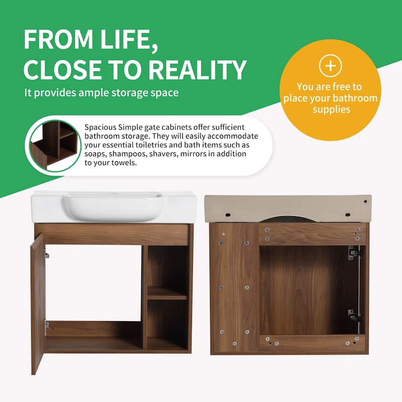 BNK 24"/28" Single Sink Floating Bathroom Vanity with Soft Close Door and Shelf