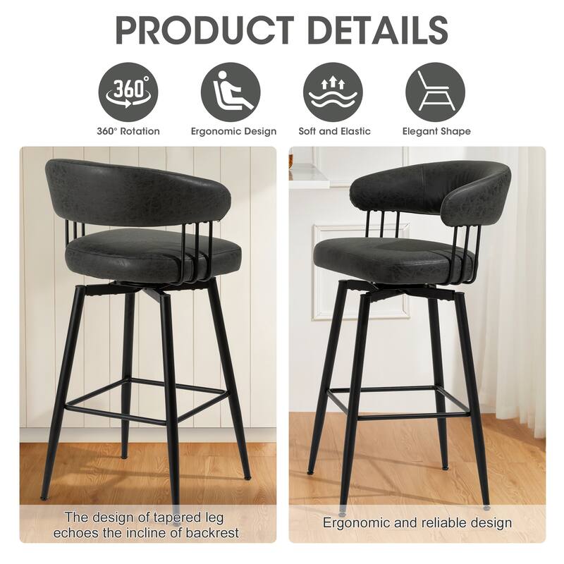 Glitzhome Set of 3 Leatherette Adjustable Swivel Bar Stool Pub Table Set