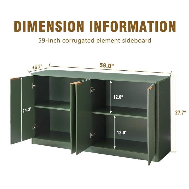 Modern 59" Fluted Buffet Sideboard Cabinet with Shelves, TV Stand Storage Cabinet with 4 Wave Doors for Organized Living Spaces